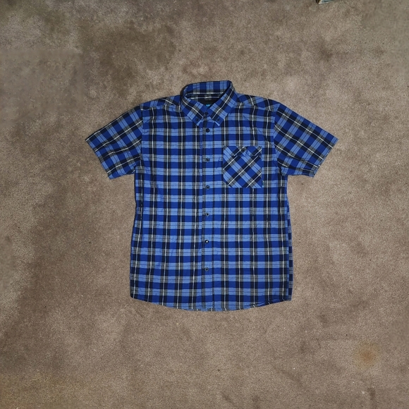 Kids Amplify Blue Plaid Button Down Shirt Sz Lg - Picture 2 of 7